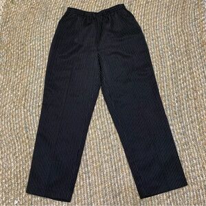 Black Pinstripe Ladies Elastic Waist  Dress Pants Side Pockets 12 Petite